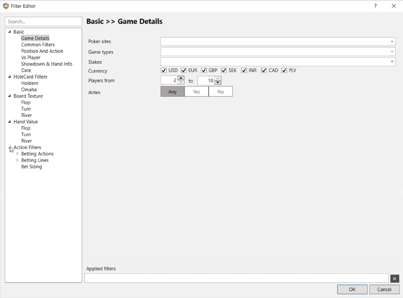 Holdem Manager 3 filter editor window
