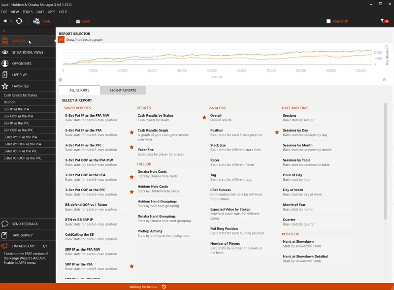 Holdem Manager 3 Reports page