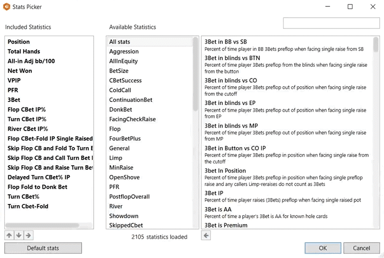 Holdem Manager 3 stats picker window