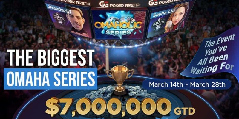 The Omaholics series on GGPoker banner, featuring JNandez and Sasha Liu.
