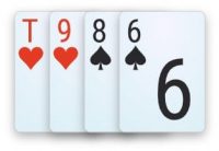 A double-suited connected starting hand in 4-card PLO - T♥9♥8♠6♠.